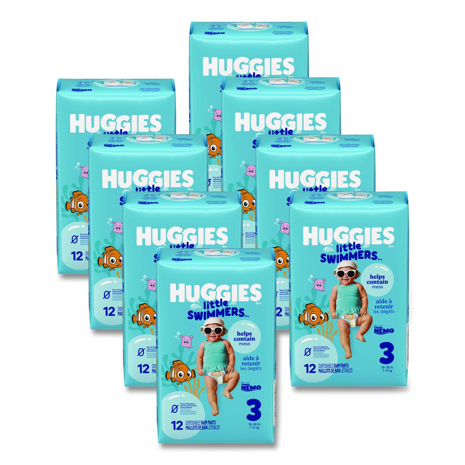 Kimberly Clark Little Swimmers, Size 3, 16 lbs to 26 lbs, 12/Pack, 8 Packs/Carton