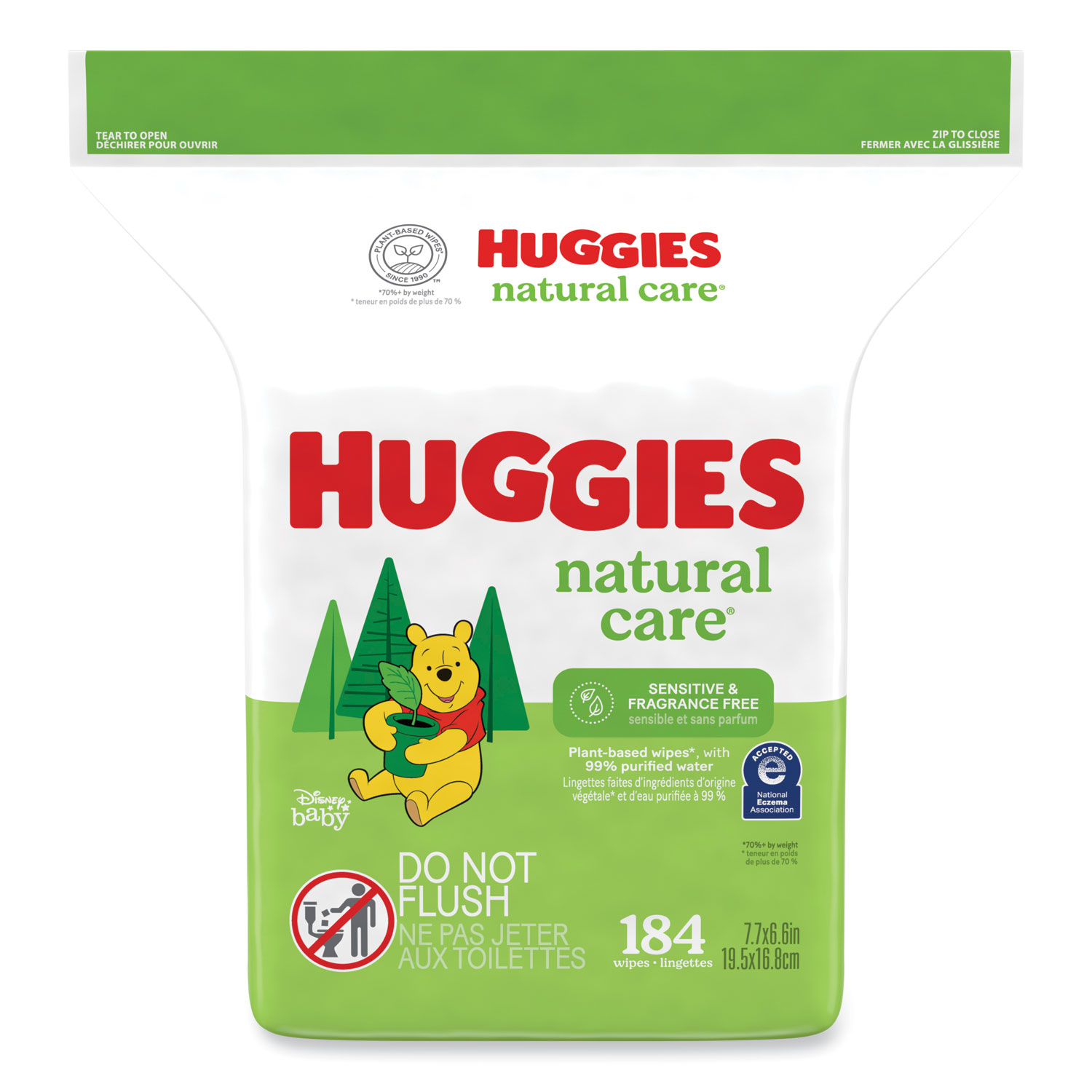 Kimberly Clark Natural Care Sensitive Baby Wipes, 1-Ply, 3.88 x 6.6, Unscented, White, 184/Pack, 3 Packs/Carton