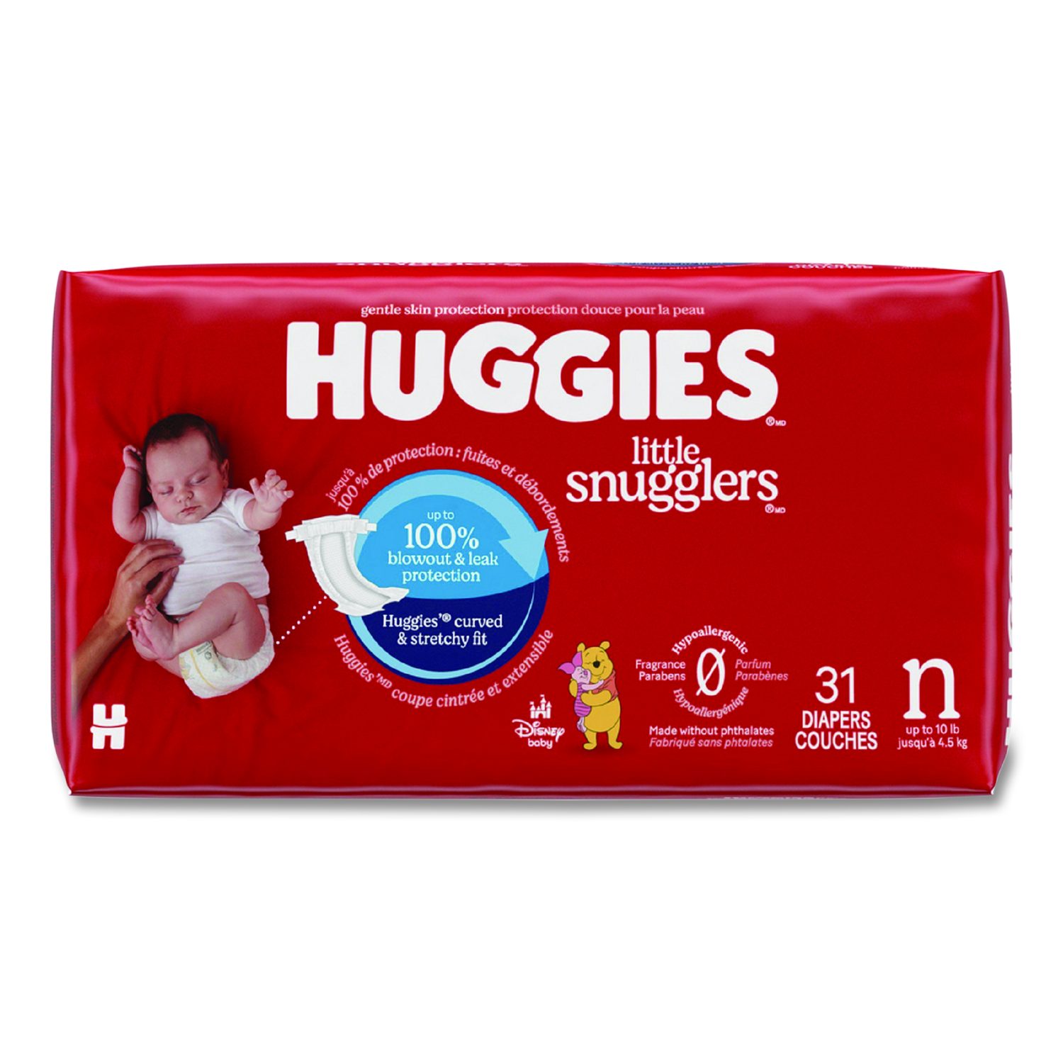 Kimberly Clark Little Snugglers Baby Diapers, Size 0 to Newborn, 1 lbs to 10 lbs, Disney Design, 31 Diapers/Pack, 4 Packs/Carton