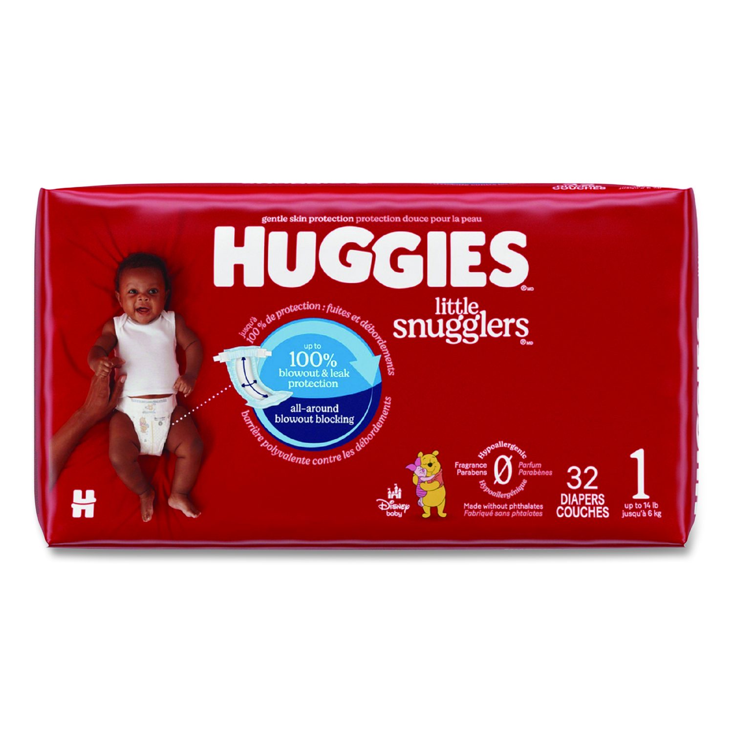 Kimberly Clark Little Snugglers Baby Diapers, Size 1, 8 lbs to 14 lbs, Disney Design, 32 Diapers/Pack, 4 Packs/Carton