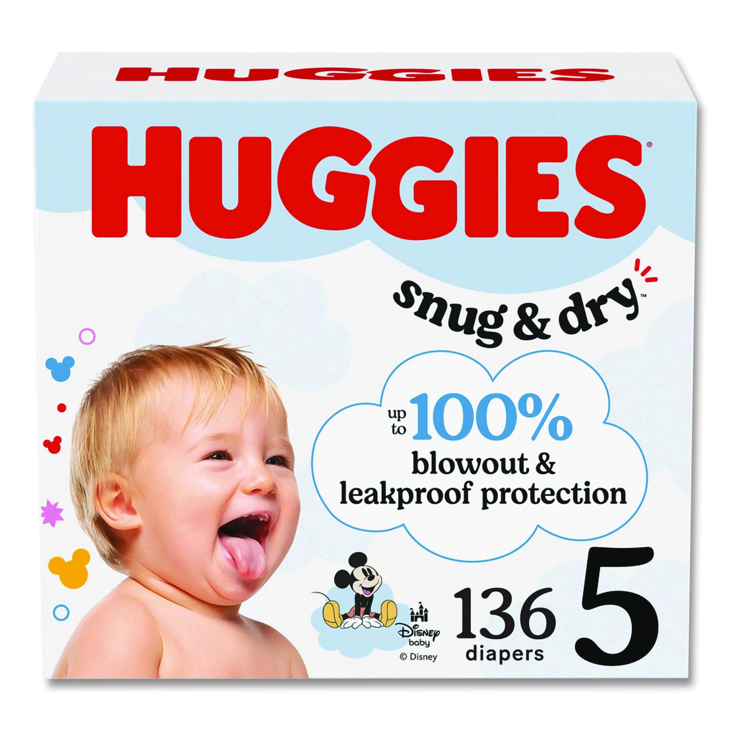 Kimberly Clark Snug and Dry Diapers, Size 5, 27 plus lbs, 136/Carton