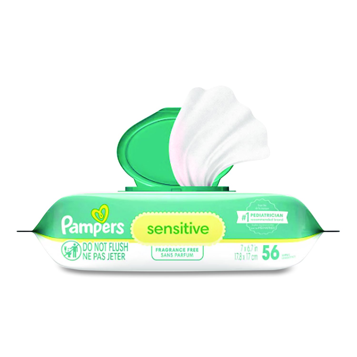 Procter & Gamble Sensitive Baby Wipes, 1-Ply, 6.8 x 7, Unscented, White, 56/Pack